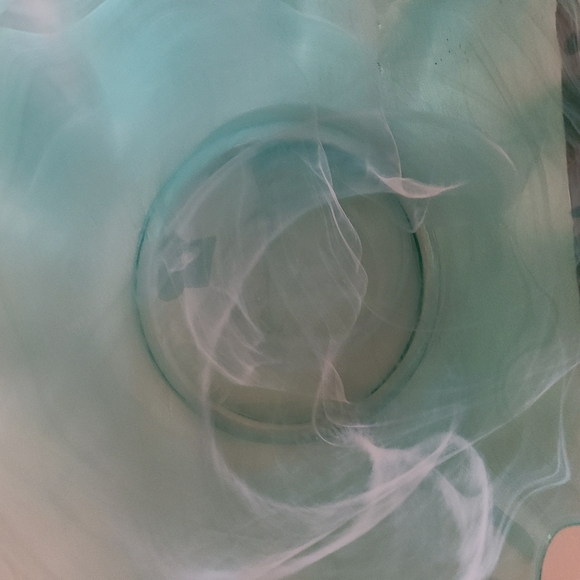 Rare Vintage Murano Style Teal and White Swirl Art Glass Dish 13"x2" Hand Blown - Picture 8 of 11